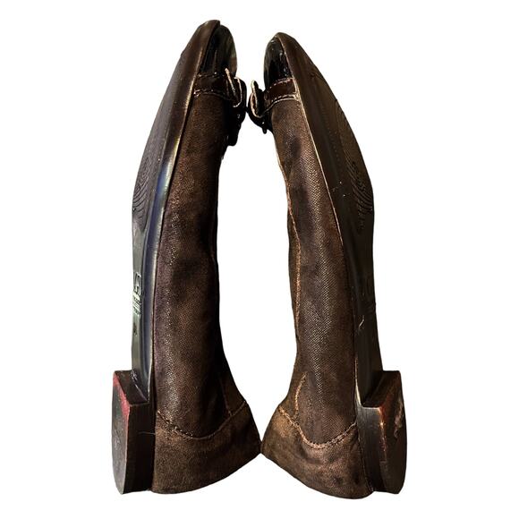 AGL Ballet Flats Brown Monika Cap Toe Suede Patent Leather Shoes Buckle 36 EUC - Picture 4 of 11